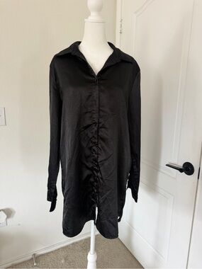 Princess Polly Black Long-Sleeve Button-Down Shirt